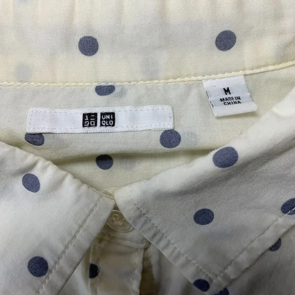 UNIQLO Shirt Womens Medium Button Up Blouse Top Polka Dot Long Sleeve - Picture 3 of 8